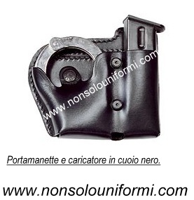 Portacaricatore e portamanette cuoio nero.